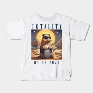 Solar Eclipse Watching Capybara Totality April 8, 2024 Kids T-Shirt